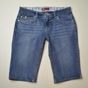YMI Size 11 Juniors Womens LOW Rise LONG Stretch Denim BERMUDA‎ Blue JEAN SHORTS